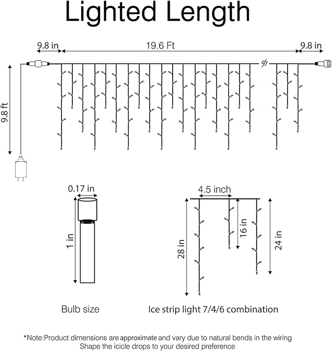 Icicle Lights Outdoor, 19.6FT 306 LED Christmas Lights with 54 Drops, Dimmable Hanging Lights with Remote, Timer, and 8 Light Modes, Connectable Twinkle Fairy Lights Holiday Decorations, Warm White