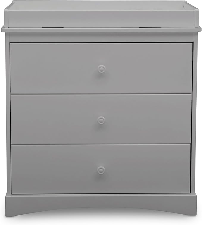 Delta Children Sutton 3 Drawer Dresser with Changing Top and Interlocking Drawers - Greenguard Gold Certified, Grey