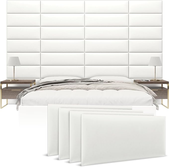 Vänt Upholstered Wall Panels - King/Cal King Size Wall Mounted Headboards - Vintage Leather White Dove - Twin/King - Set of 4 Panels (Each Individual Panel 39"x11.5")