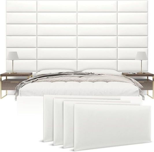 Vänt Upholstered Wall Panels - King/Cal King Size Wall Mounted Headboards - Vintage Leather White Dove - Twin/King - Set of 4 Panels (Each Individual Panel 39"x11.5")