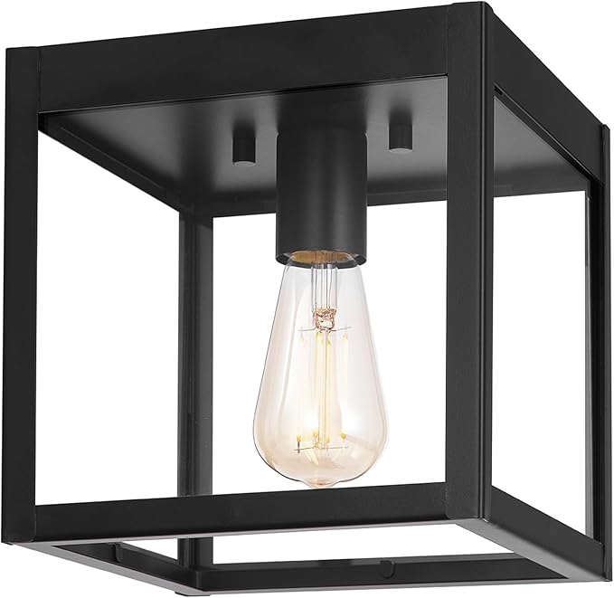 GLOBE Electric 60000020 1-Light Outdoor Flush Mount Ceiling Light Fixture, Matte Black, Clear Glass Shade, Front Porch Décor Lighting, Weather Resistant