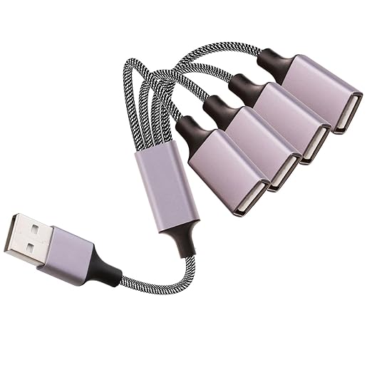 USB A Splitter(10 inch Long),USB A Splitter 1 in 4 Out,USB A Male to 4 Female USB Y Splitter,USB Splitters for Charging Slow and Data Transfer for Webcam/Printer/USB Devices/Laptop Etc(Grey)