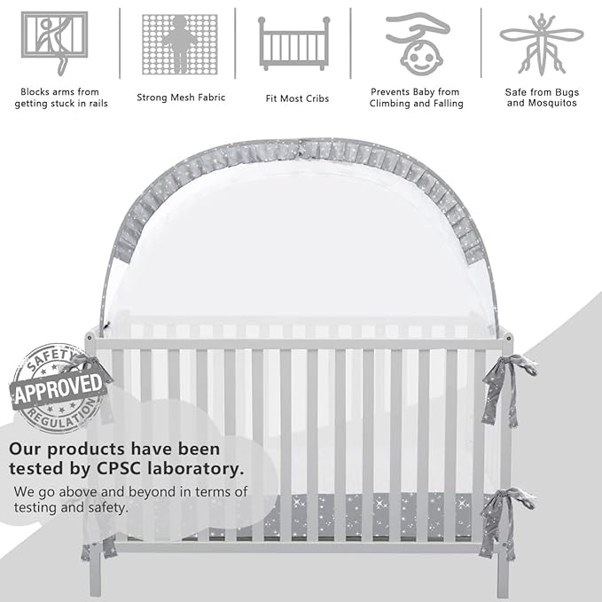 Pop Up Baby Crib Tent, Crib Net Canopy to Keep Baby in, Crib Mosquito Net with Viewing Window, Soft Mesh Cover & Pop Up Structure