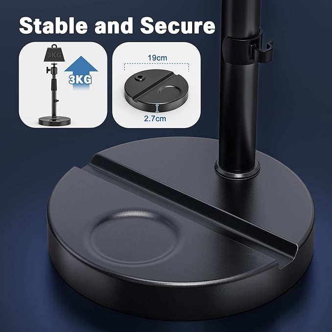 Desktop Projector Stand Table, 11" - 17.7" Extendable Height Stand with Heavy-duty Base and 1/4" Ball Head, 360° Rotation Webcams Projector Mount Holder for Home, Office, Outdoor Projection