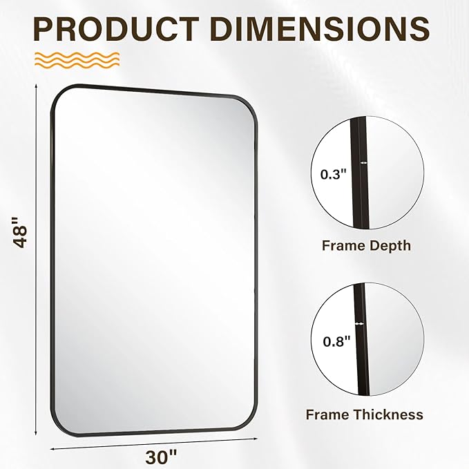 HARRITPURE Rectangular Bathroom Mirror 48''x30'' Black Bathroom Wall Mirror Aluminum Frame Wall-Mounted Mirrors for Entryway Bedroom Living Room