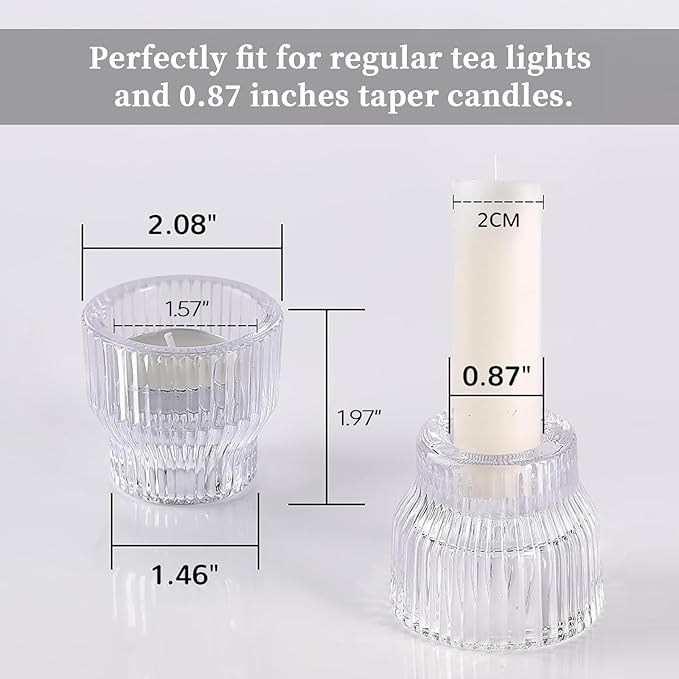 12pcs Clear Taper Candle Holders, Glass Candlestick Holders, Tea Light Candle Holder for Fall Wedding Centerpieces Table Decorations, Votive Candle Holders for Table Decor