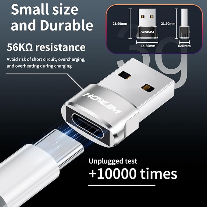 USB to USB C Adapter 4 Pack,PD27W/66W QC100W Fast Charging 480Mbps Data Transfer,Type-C Female to USB2.0 Male Adapter,OTG Type C to USB Adapter for M-acBook Pad Phone 15 16 17 G-alaxy X-peria Silver