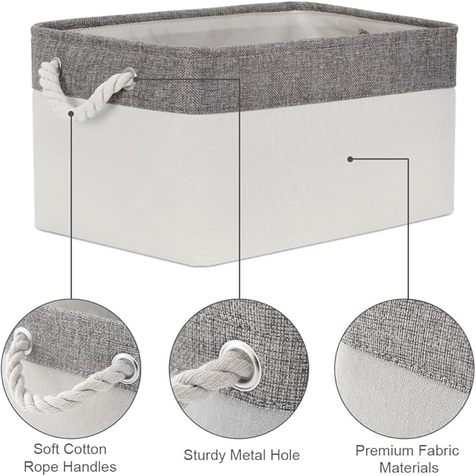 Organization and Storage Basket for Organizing - Large 4 Pack 16x12x8 inch Fabric Storage Cube Collapsible Baskets for Shelves, Storage Bins for Cloth Books (Grey & White)