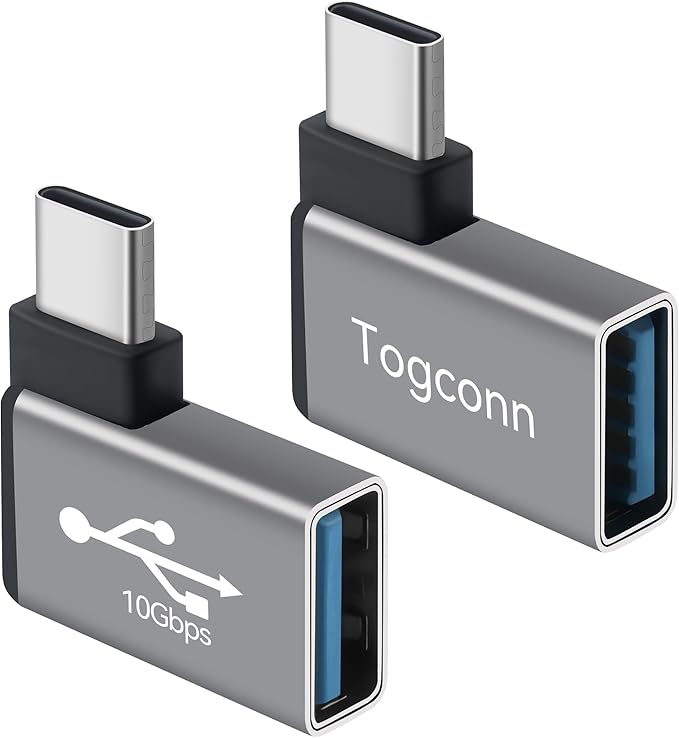 90 Degree USB C to USB Adapter 10Gbps, 2 Pack Right Angle Type-C (Male) to USB-A (Female) Converter Support Charge & Data Transfer Compatible with iPhone 16 15 Series, Computers, Tablet, Laptop