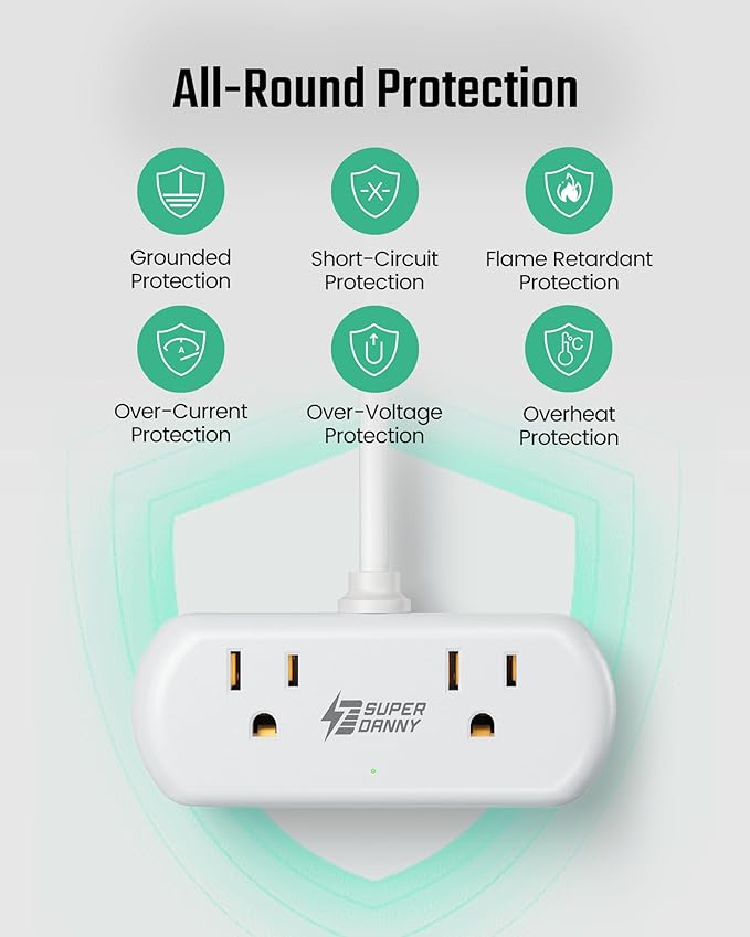 SUPERDANNY Power Strip with USB, Mini Desktop Charging Station with 2 Wide-Spaced Outlets & 4 USB Ports, 2ft Portable Flat Plug Extension Cord for Travel, Dorm, Room, Home Office Essentials, White