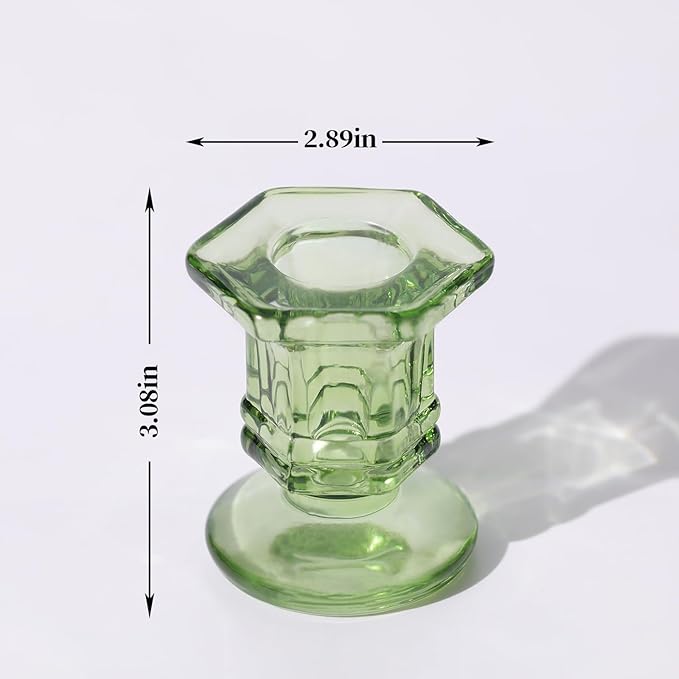 Green Candlestick Holders Bulk, 12 Pcs Glass Candle Holders Set,Crystal Taper Candle Holder for Wedding, Table Centerpiece, Home Decoration
