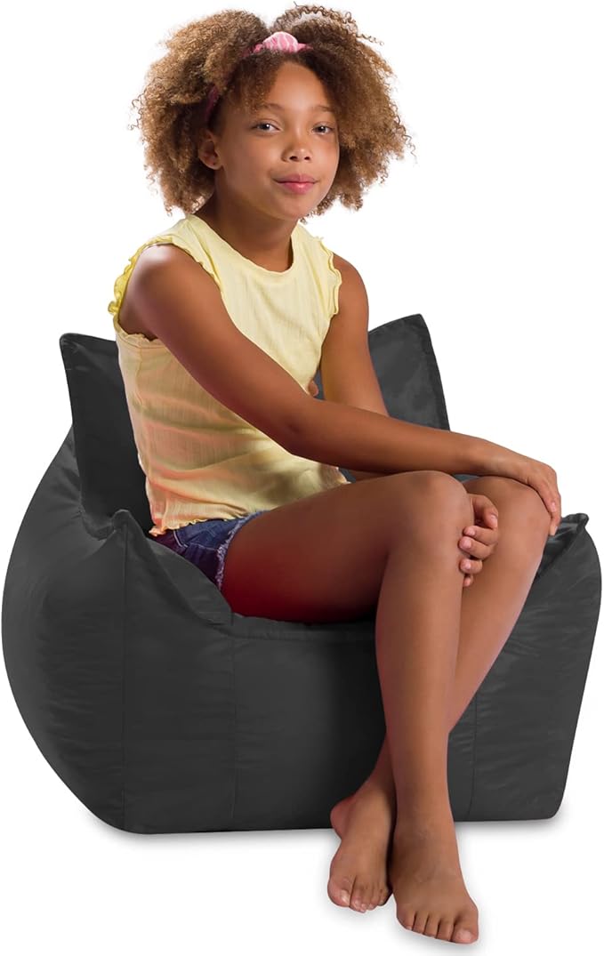 Posh Creations Structured Comfy Bean Bag Chair for Gaming, Reading, and Watching TV, Newport Chair, Microsuede - Charcoal Gray