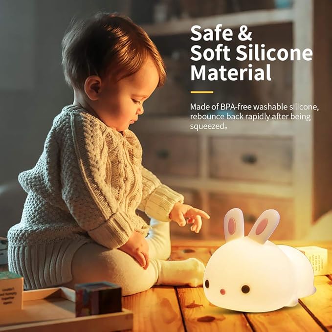 Mubarek Cute Night Light for Kids,16 Colors Kids Night Light for Girls Bunny Lamp,Dimmable Bunny Lamp,Tap Control+Rechargeable Gifts for Teen, Cute Room Decor for Teen Girls Gifts