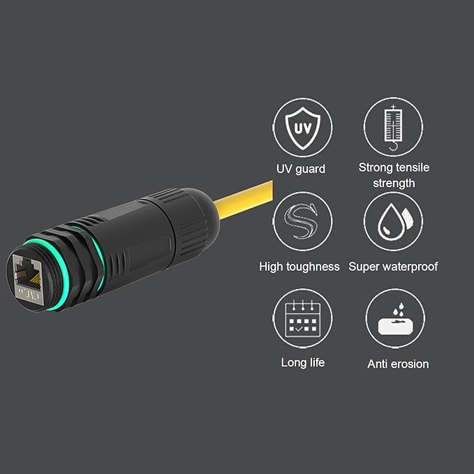 Network Cable Extension Adapter for Industrial Outdoor IP68 Network Docking Connector, RJ45 Female to Female with Kit CAT6.
