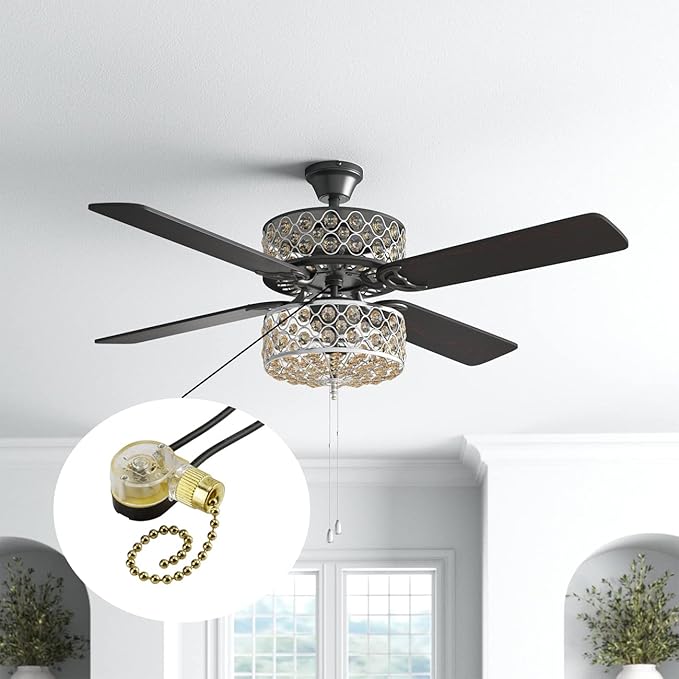 Pull Chain Switch Zing Ear ZE-109 Ceiling Fan Switch Ceiling Fan Light Lamp Replacement 2 Pack Brass