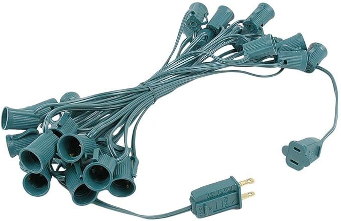 25 Foot C9 Purple Ceramic Christmas String Light Set - Outdoor Roofline Lights - Opaque Bulbs - Green Wire