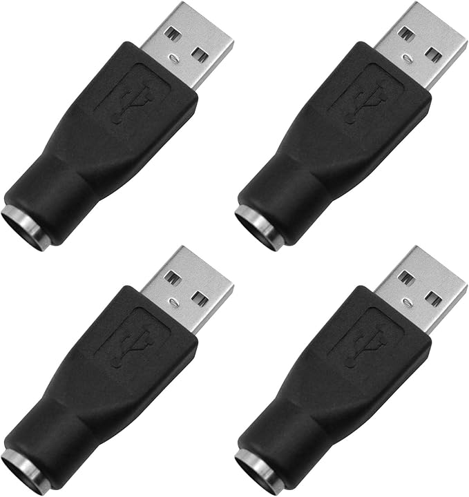 4 Pack USB to PS2 Adapter, PS/2 Female to USB Male Converter, Black, PS2 to USB Adapter for Mouse and Keyboard