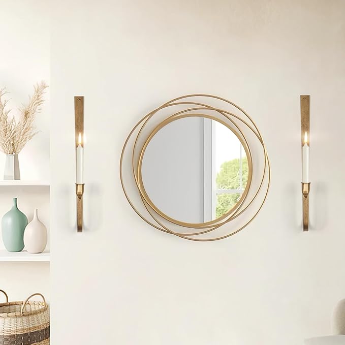 Wall Candle Holder Set of 2, Metal Wall Mount Candle Sconces Holder, Modern Wall Decoration for Living Room, Dining Room, Fireplace, and Weddings (Golden)