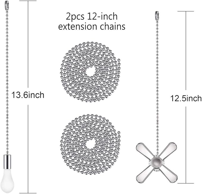 SmoTecQ Ceiling Fan Pull Chain, 24-inch Extra Long Extension Cord - Silver