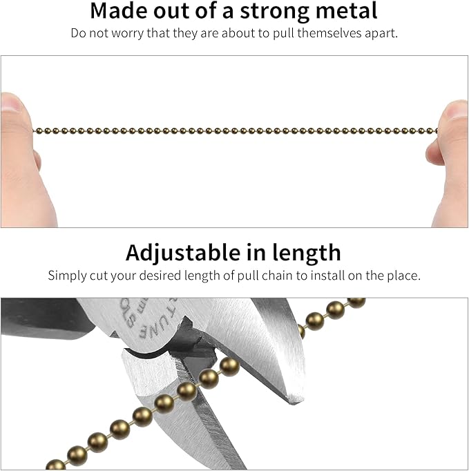SmoTecQ Ceiling Fan Pull Chain, 120" Rust Proof Copper 3mm Beaded Extension Chains with 12 Matching Connectors, Bronze