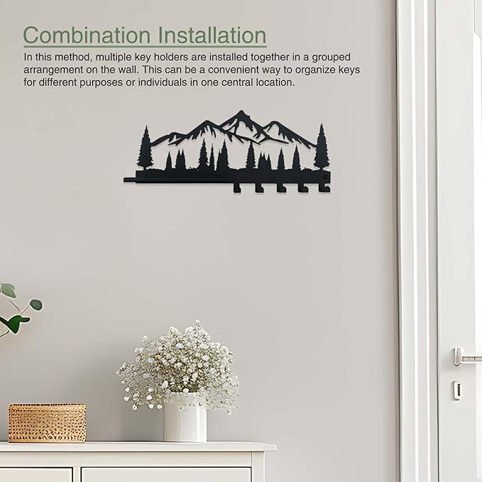 Key Holder for Wall | Metal Key Holder Hooks Organizer Rack | Metal Key Organizer Wall Decorative with 5 Hooks for Entryway, Front Door, Hallway, Kitchen, Office (12 Inches, 2 in 1)