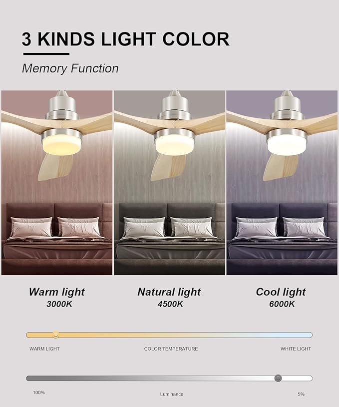 Sofucor 52 Inch Ceiling Fans With Lights, Solid Wood Indoor/Outdoor Ceiling Fan with Lights Remote Control, Reversible DC Motor, 3 Blade Modern Ceiling Fan Light for Bedroom Patio Farmhouse
