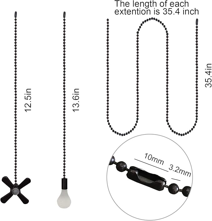 Iceyyyy Ceiling Fan Pull Chains Set Including 4Pcs Beaded Ball Fan Pull Chain Pendant, Extra 8Pcs Beaded and Pull Loop Connectors, 2Pcs 35.4 inches Fan Pull Chain Extension …