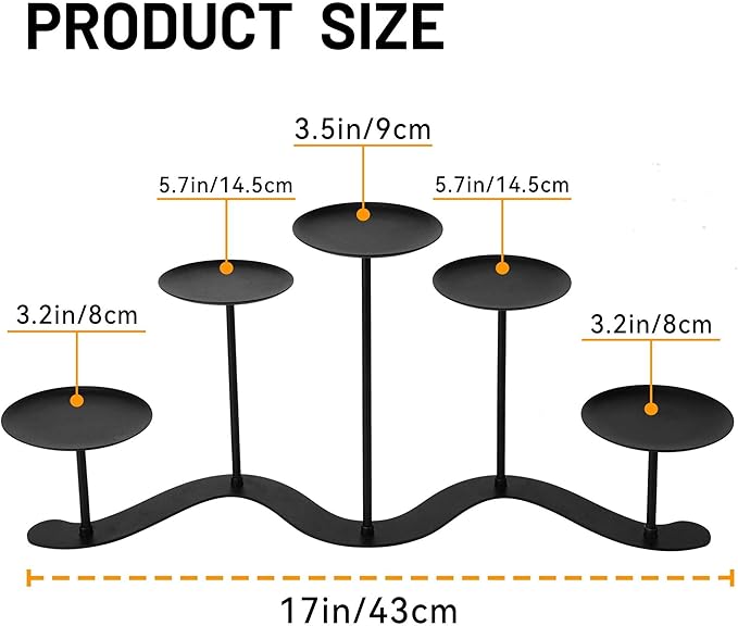 Iron Candle Holder Fireplace: 5 Metal Candelabra Centerpiece Decor - Candle Holder Stand for Candelabra Pillar Candles