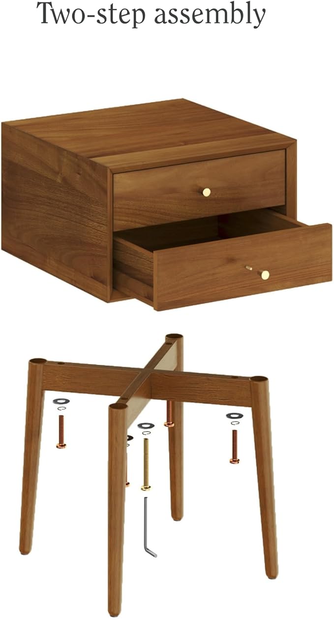 Nathan James 32704 Harper Mid-Century Oak Wood Nightstand with 2-Drawers, Small Side End Table with Storage, Brown