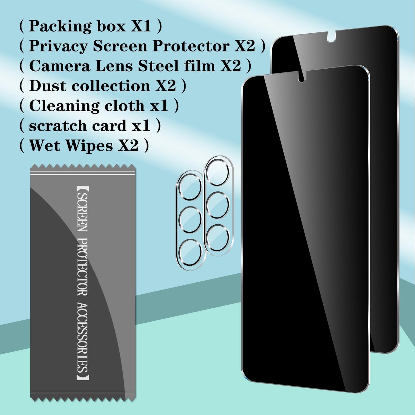 Galaxy S23 Plus Privacy Tempered Glass Screen Protector + Camera Lens Protector [2 + 2 Pack] [Anti-Scratch] Clear HD