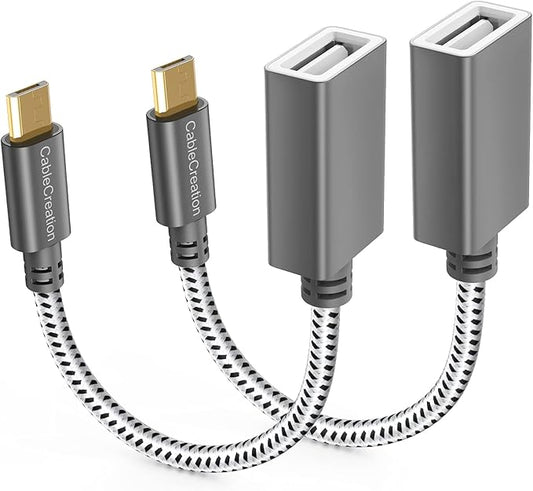 CableCreation 2-Pack Braided OTG Adapter, 0.15m Micro USB Male to USB Female, Smart Phones with OTG Function, 6 Inch/Space Gray