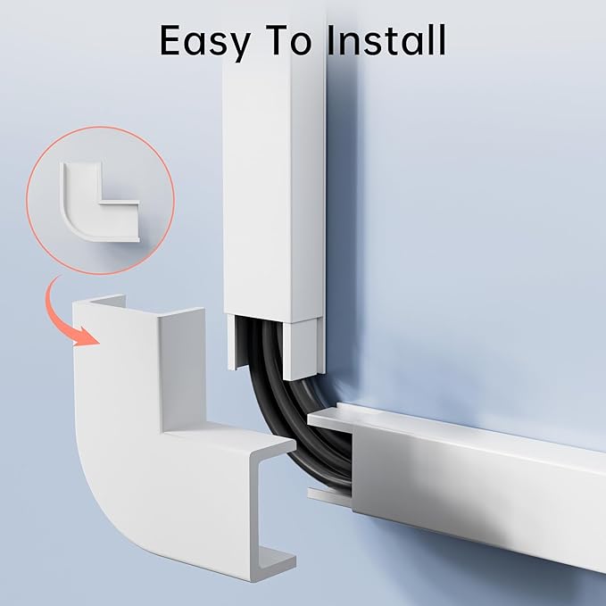 283in Medium Cord Hider, Wire Covers for 2-3 Cords on Wall, Paintable Cable Raceway, Cord Hider Kit, Max for 3 Small Cords for Home and Office, W0.94in H0.55in