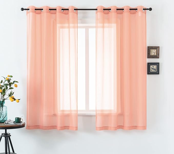 DUALIFE Light Coral Curtains 72 Inches Long for Living Room Set of 2 Panels Grommet Transparent Coral Sheer Curtains for Bedroom Decor Dining Area Decorations 52x72 Inch Length