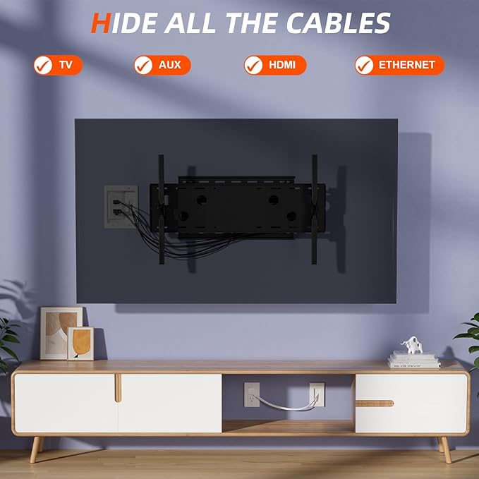 in Wall Cable Management Kit,TV Cable Hider Wall Kit with Brush Wall Plate and 9.8FT Cord,2 AC Outlets,Recessed Outlet Box for Wall Mount TV Home Theater Setups Cords Organizer