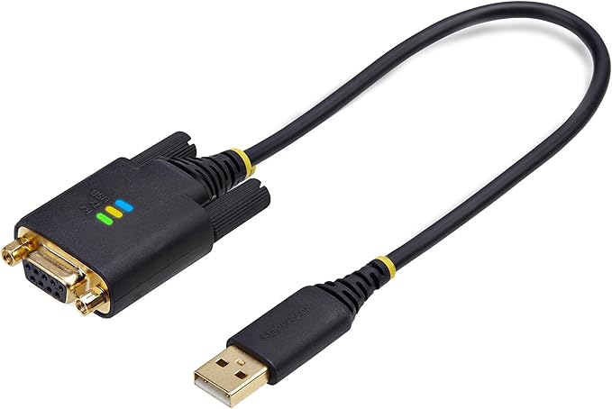 StarTech 1ft (30cm) USB to Null Modem Serial Adapter Cable, COM Retention, FTDI, USB-A to RS232, LED Indicators, Changeable DB9 Nuts Screws