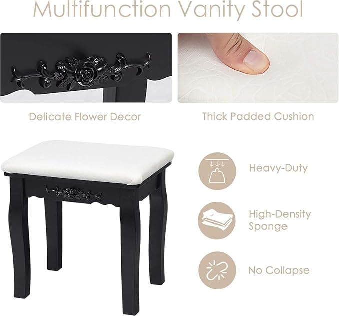 CHARMAID Makeup Vanity Table with Lighted Mirror, Vanity Desk with 10 LED Lights, Adjustable Brightness, 5 Drawers and Removable Storage Organizer, Bedroom Dressing Table with Stool (Black)