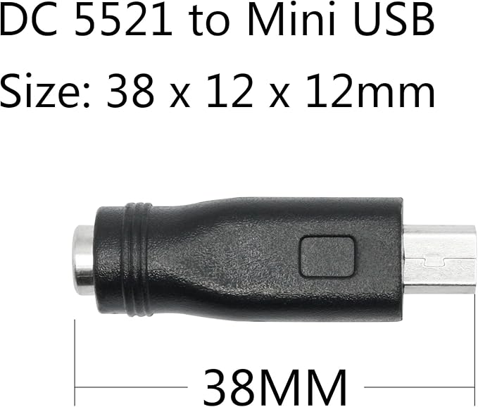 DC 5.5mm x 2.1mm to Mini USB Adapter, 5V DC 5521 Female to Mini USB Male Plug Convert Connector Power (4Pcs)