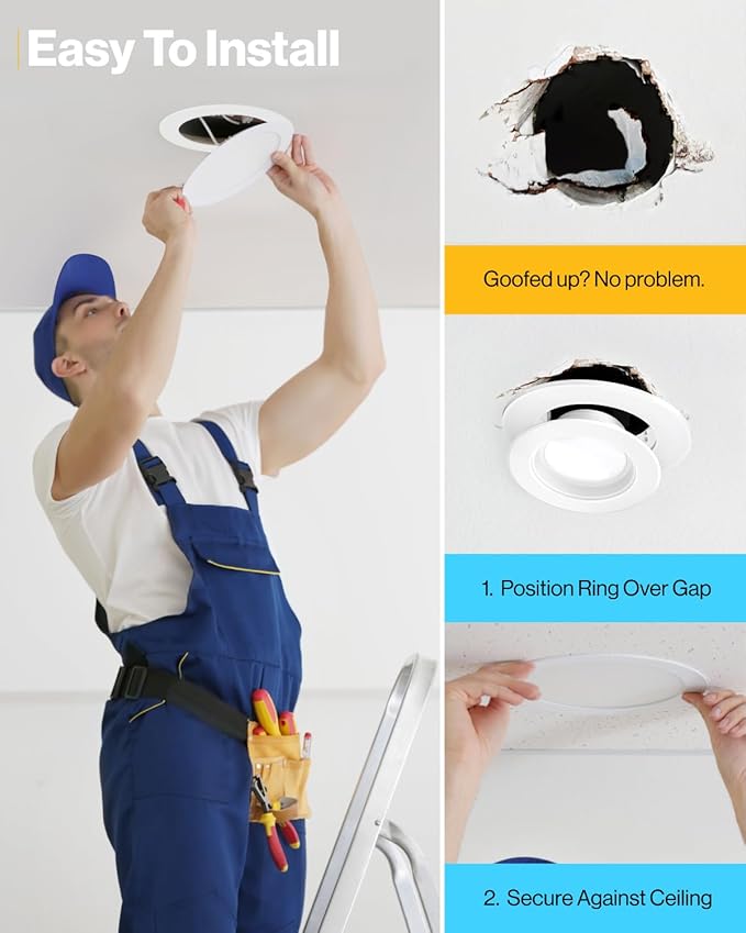Sunco 12 Pack Goof Rings for 6 Inch Recessed Lights, Flush Mount White Can Light Trim Ring Cover, Outer Diameter 8.6 Inch, Inner Diameter 6.2 Inch, Paintable Surface, Matte Finish.