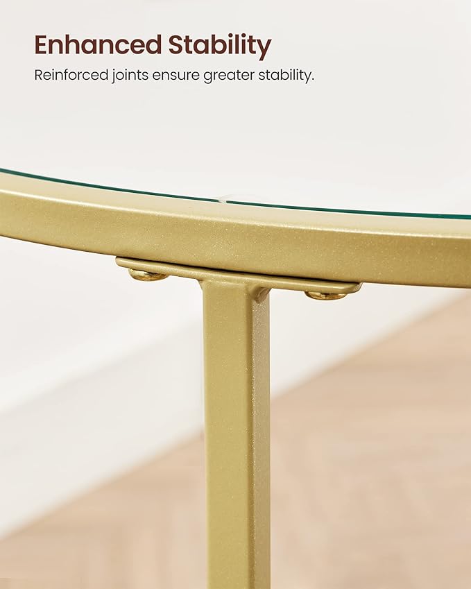 VASAGLE Round Side Tables, Set of 2, Glass End Tables with Metal Frame, Gold Coffee Tables with Modern Style, for Living Room, Balcony, Bedroom, Gold Color