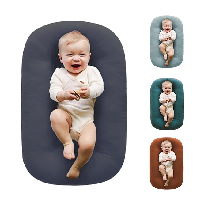 Baby Lounger for Newborns, Baby Nest & Floor Cushion, Soft Cotton, Portable Diaper Changing Pads for Boys & Girls 0-12 Months (Dark Gray)