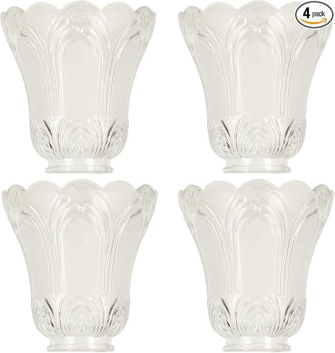 Clear & Frosted Ceiling Fans Light Covers Glass Shade, Transitional Style Replacement Glass Shade with Standard 2-1/8" Fitter Size, 4-4/5" high x 5" Diameter, Pack of 4