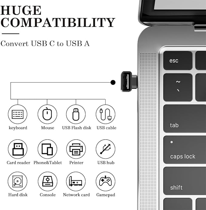 10Gbps USB C to USB Adapter (2 Pack), Up and Down 90 Degree Right Angle USB C Male to USB A 3.2 Female Converter for iPhone 16 15 Series, iPad, MacBook and More