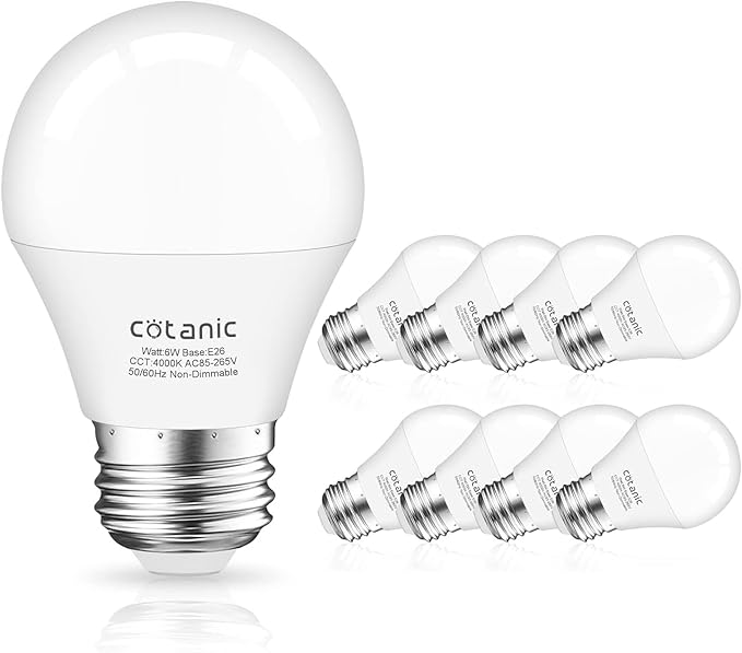 Cotanic 8 Pack A15 LED Ceiling Fan Light Bulbs 4000K Natural Daylight, 6W Small Light Bulb for Chandelier 60W Equivalent, E26 Standrad Base, 600lm, CRI 80+, Non-Dimmable