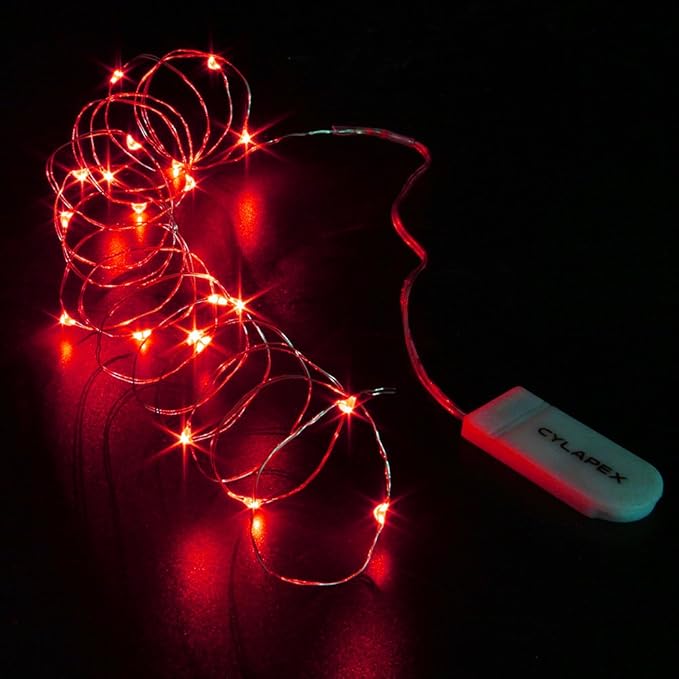 CYLAPEX 6 Pack Red Fairy Lights String Battery Operated Fairy Lights Firefly Lights LED Starry String Lights 3.3ft 20 LEDs Silvery Copper Wire for Christmas DIY Decoration Costume Wedding Party