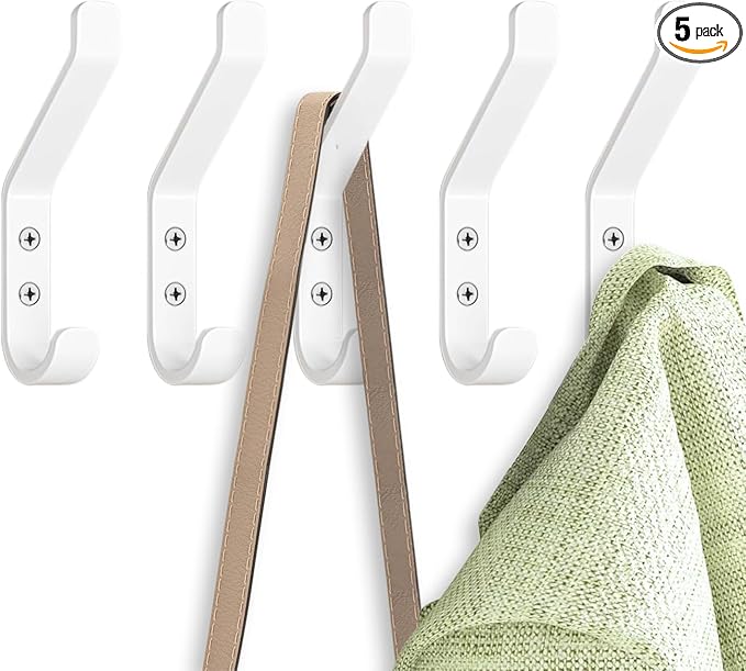 GlazieVault Coat Hooks – Door Hooks (5 Pack) -Heavy Duty Wall Mounted - Premium Design Rust Free Hooks