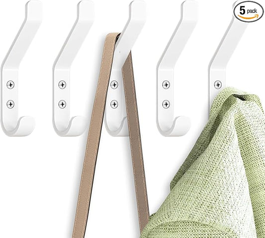 GlazieVault Coat Hooks – Door Hooks (5 Pack) -Heavy Duty Wall Mounted - Premium Design Rust Free Hooks
