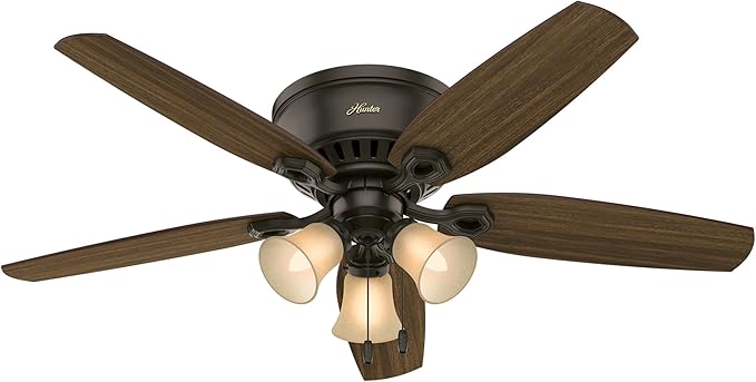 Hunter 52 inch Indoor Ceiling Fan with LED Lights - Bronze Ceiling Fan with Pull Chain, For Bedroom, Living Room, or Kitchen, Low Profile Mount, No Remote, 5 Blades - Builder 53327, New Bronze
