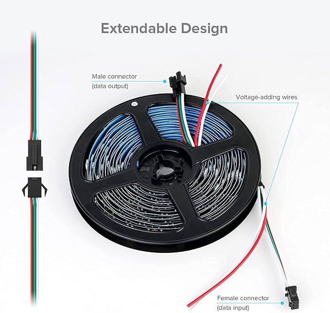 SEZO WS2812B LED Strip Light 3.3FT/1M 144LEDs/m Individually Addressable Programmable 5050SMD Digital RGB Alloy Wires Flexible Dream Color IP30 Non-Waterproof PCB Black DC5V