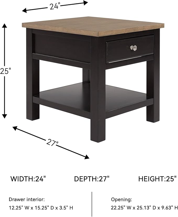 Signature Design by Ashley Drazmine Casual End Table with 1 Lower Shelf, Light Brown & Black