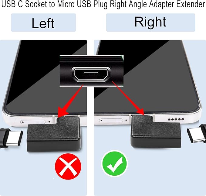QIANRENON USB C to Micro USB 90° Angle Charging Data Connector Plug USB C Female to Micro USB Male Right Angle Adapter 10W (5V2A) 480Mbps, for Phone MP3 MP4 Digital Camera, 2Pcs (Right Angle)